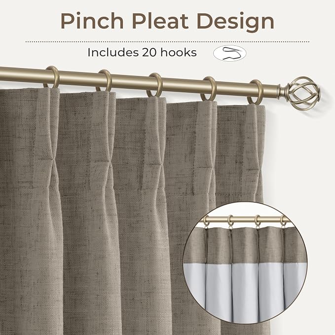 CAPALOCA Pinch Pleated Curtains Blackout, Linen Blackout Curtains 84 inches Long 2 Panels Set for Bedroom, Thermal Insulated Pinch Pleated Drapes for Living Room, 40"W x 84"L (Pack of 2), Taupe Gray