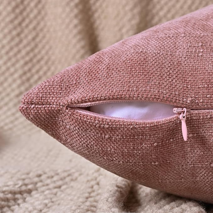 Set of 4 Soft Textured Decorative Throw Pillow Covers 12X20 Inch Cozy Farmhouse Cushion Cover Square Accent Pillow Cases for Bed Couch Sofa Living Room, Plum Pink