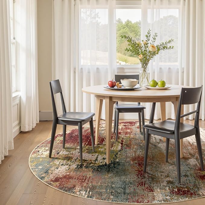 RELEANY Washable Area Rugs 8ft Non-Slip Modern Abstract Soft for Living Room Entryway Bedroom Kitchen, Print Pattern, Brown Rust Red Green Blue Multi