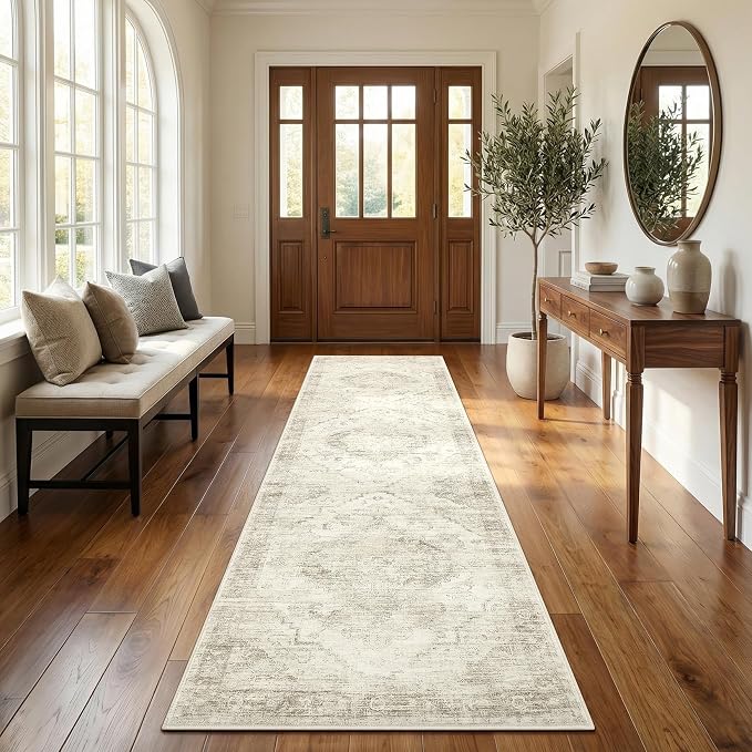 Garvee Beige 2x6 Kitchen Runner Rug Washable Non Slip Boho Vintage Long Rug for Hallway Bathroom Entryway Laundry Room Mat TPE Backing