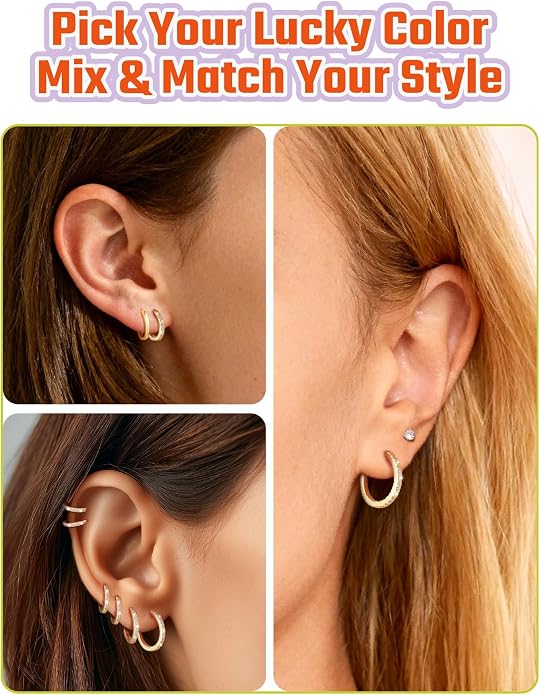 JustBeingCute 925 Sterling Silver Hoop Earrings for Women 14K Gold Plated Small Huggie Earrings Hypoallergenic Cubic Zirconia Cartilage Hoop Earring(8/10/12/14/16/18/20mm)
