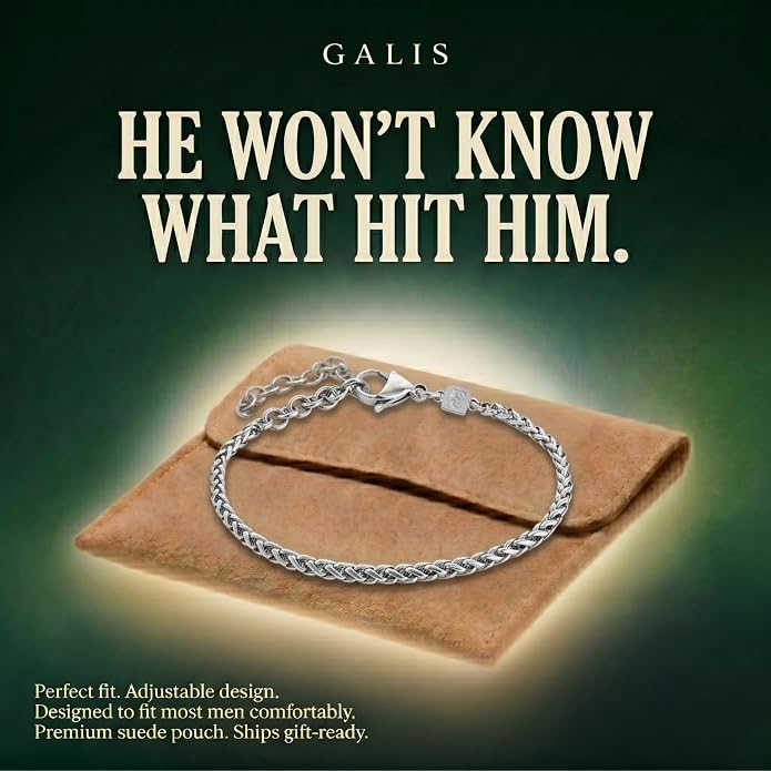 Galis Mens Bracelet - Stainless Steel, Non Tarnish Rope Chain Bracelets, Stylish Fathers Day Gift for Dad, Husband, Boyfriend.
