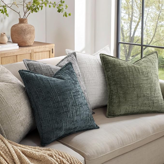 decorUhome Chenille Throw Pillow Covers 26x26 Set of 2,Dark Teal | Soft Texture, Slubby Modern Design, Flange Edges, Cozy Accent Pillow Covers for Couch, Sofa, Bed, Living Room