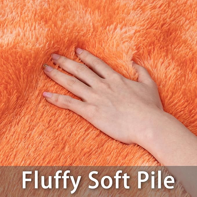 5x7 Area Rugs for Living Room, Orange Tie-Dyed Plush Fluffy Carpet | Upgrade Non-Slip Thick Large Orange Area Rug for Nursery Kids Room Dorm Room Home Decor, Indoor Plush Floor Carpet