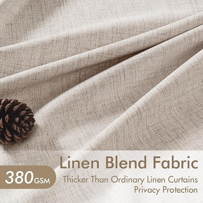 MIULEE Pinch Pleated Thick Linen Curtains 84 Inch 4 Panels Set Back Tab Memory Trained Pinch Pleat Semi Sheer Light Filtering Privacy Curtain Let Light in Window Drapes for Living Room Bedroom Natural