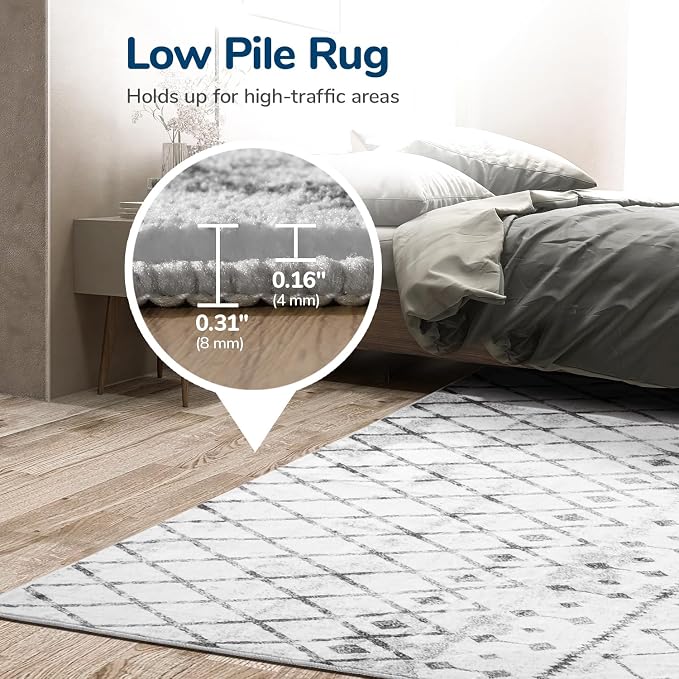 Lessymo Area Rugs 5x7, Washable Modern Area Rugs, Super Soft Faux-Wool Carpet for Living Room Bedroom Dining Room, Non-Slip Low Pile, Geometric Grey