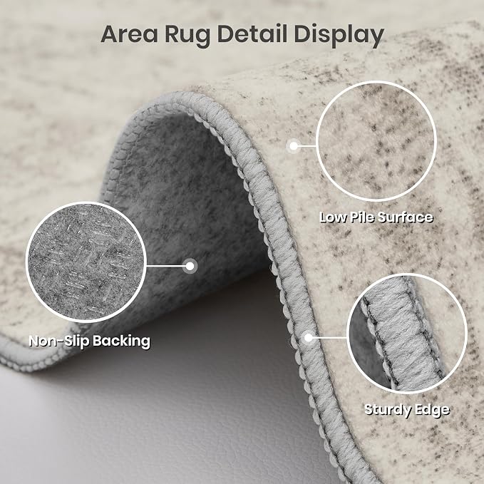 Valenrug Washable Rug 7x9 - Stain Resistant 7x9 Entryway Area Rugs for Living Room, Non Slip Backing Printed Rugs for Bedroom, Folable Area Rug(7'x9', Beige)