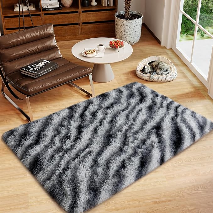 Zebra Runner Rug for Bedroom Hallway Living Room, 2x4 Small Area Rugs | Soft Fluffy Shag Bedside Rug Non-Slip Carpet for Kids,Girls Boys and Teens Decorations for Living Room Dorm Nursery Classroom