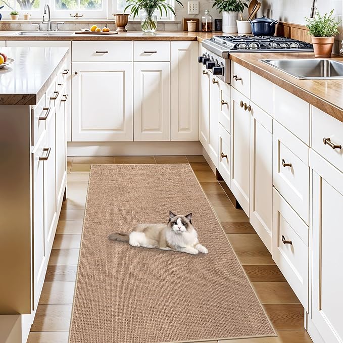 Easy Jute 2x5 Runner Rug: Non Slip Solid Color Low Pile Indoor Home Doormat | Machine Washable Entryway Kitchen Bathroom Carpet for Dorm Rooms Small Spaces Ideal for Young Families First Home (Beige,2x5)