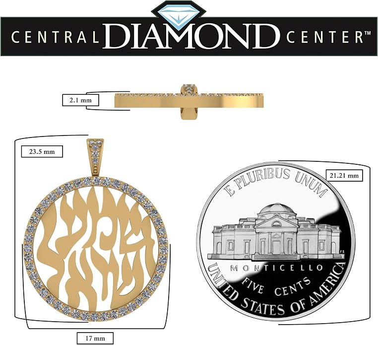 Central Diamond Center Shema Israel Full Hebrew Prayer Pendant Necklace in Solid Sterling Silver