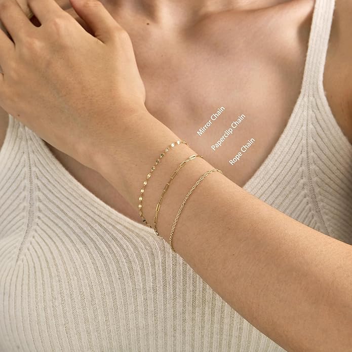 1.8mm Singapore Chain Bracelet for Women, 14K Gold Rope Link, 6-7 in | Dainty twisted rope chain bracelet | Hypoallergenic & Non-tarnish | Layering minimalist jewelry gifts