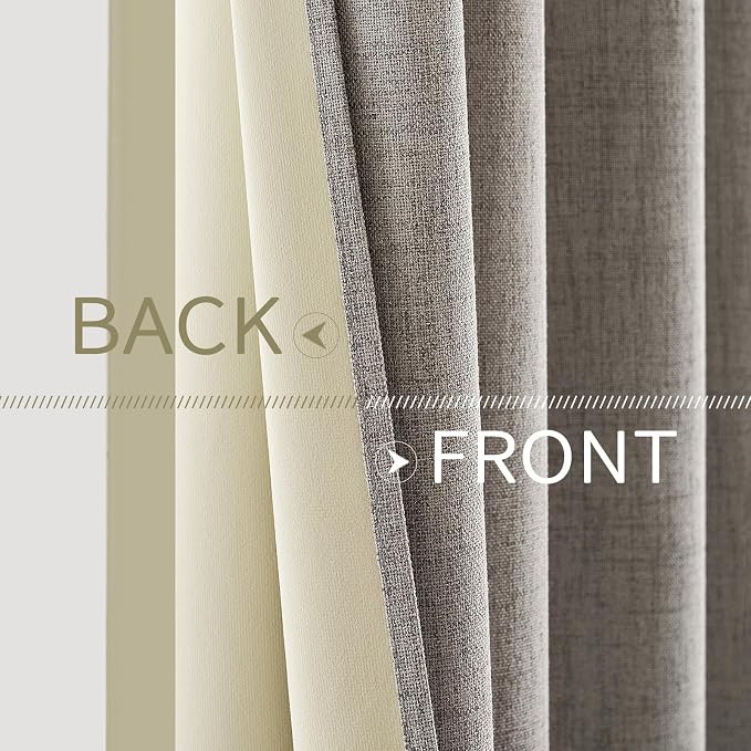 MIULEE 100% Blackout Linen Textured Curtains for Bedroom Solid Thermal Insulated Warm Taupe Grommet Room Darkening Curtains & Drapes Luxury Decor for Living Room 52 x 72 Inch (2 Panels)
