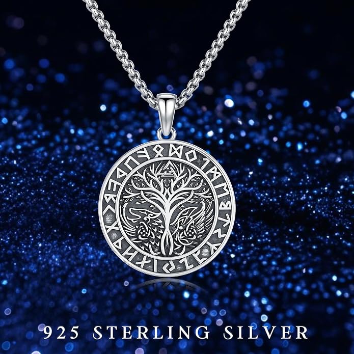 Viking Necklace for Men 925 Sterling Silver Rune Amulet Pendant Nordic Necklace Viking Jewelry Gift for Father Husband Son