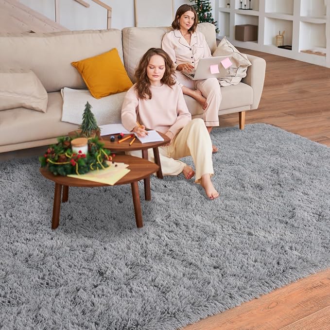 Dssimo Fluffy Grey Rug for Living Room 9x12 Large Area Rugs | Ultra Soft Plush Upgrade Non-Slip High Pile Carpet for Kids, Dorms,Nursery Rooms, Home Modern Decor Aesthetic