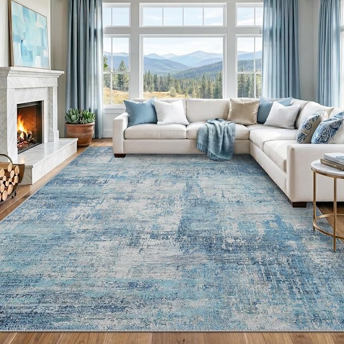 RELEANY Washable Area Rugs 5'x7' Non-Slip Modern Abstract Soft for Living Room Entryway Bedroom Kitchen, Print Pattern, Blue Teal