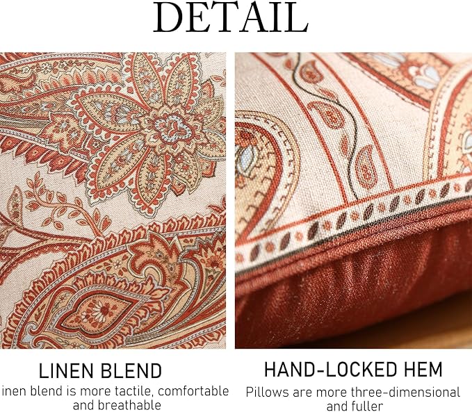 ISAENNE Designer Elegant Linen Throw Pillow Cover,Set of 4-Chauffrey ABAC | French Cottage Pillow Cover,Concealed Zipper,Cashew Pattern,Sofas,Bedroom,Living Room,Lounge Chairs,All Season Home Decor