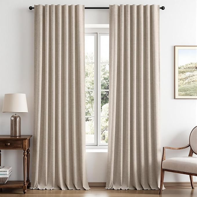 MIULEE 100% Blackout Linen Curtains for Bedroom 42 x 96 Inch Taupe 2 Panels | Thermal Insulated, Room Darkening Drapes for Living Room, Back Tab Rod Pocket Pinch Pleated, Solid Luxury Decor