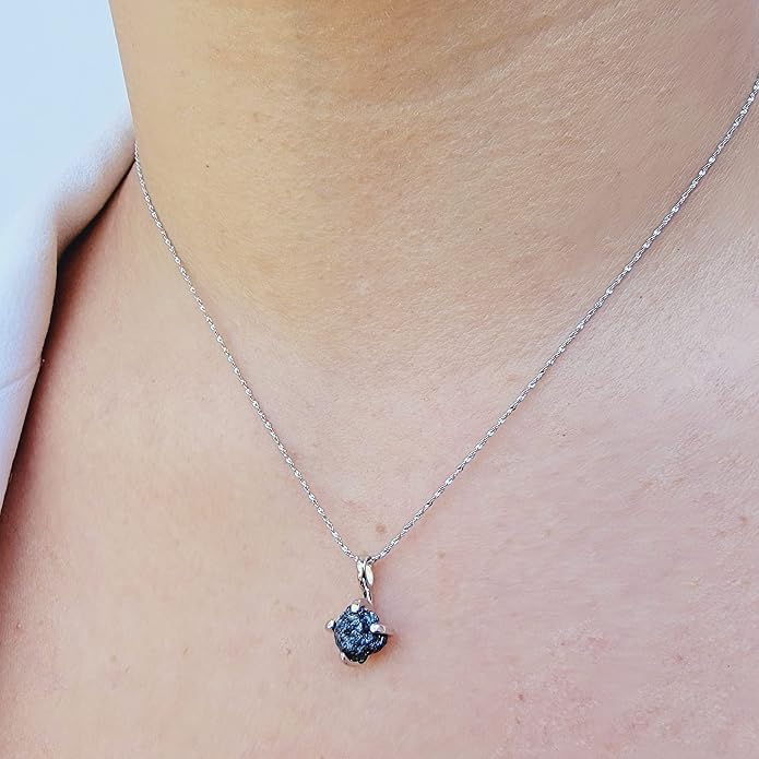 Natural raw gemstone pendant chain necklace with white gold over 925 solid sterling silver, birthstone dainty solitaire gift for her, uniquelan jewelry
