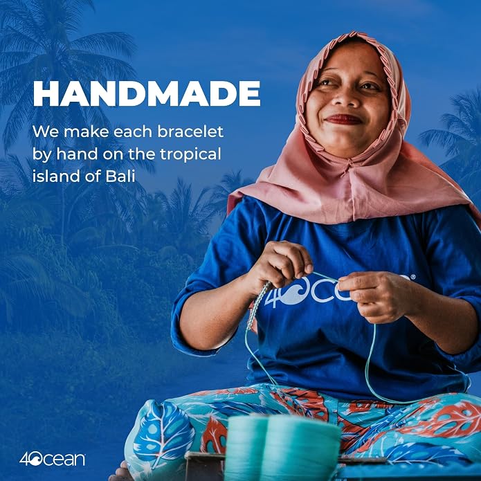 4ocean Beaded Bracelet - Removes 1 Pound of Ocean Plastic - Handcrafted, Adjustable Unisex Recycled-Jewelry - Supports Marine Life Conservation Through Ocean Plastic Removal