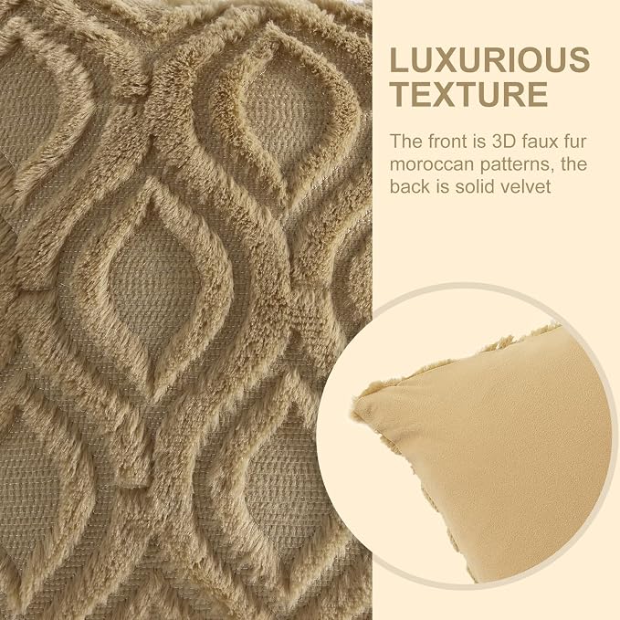 decorUhome Beige Yellow Faux Fur Soft Throw Pillow Covers 20x20 Set of 4 | Fall Neutral Decorative Plush Couch Pillow Covers, Accent Modern Farmhouse Neutral Pillow Cases for Sofa Bed Living Room