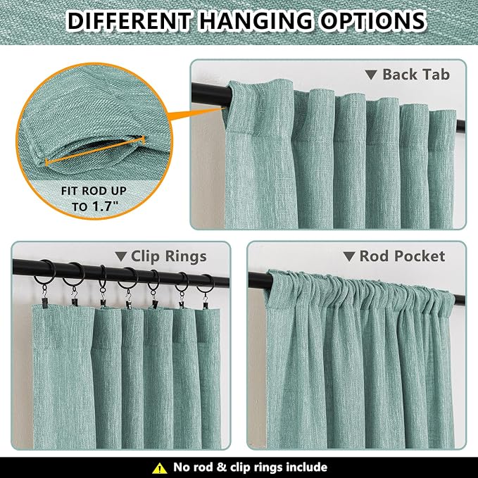MYSKY HOME Semi Sheer Curtains for Sliding Door 95 Inches Long 2 Panels, Farmhouse Ceiling Curtains Living Room Light Filtering Back Tab Elegant Style Soft Fabric, 50" x 95", Turquoise, 2 Piece