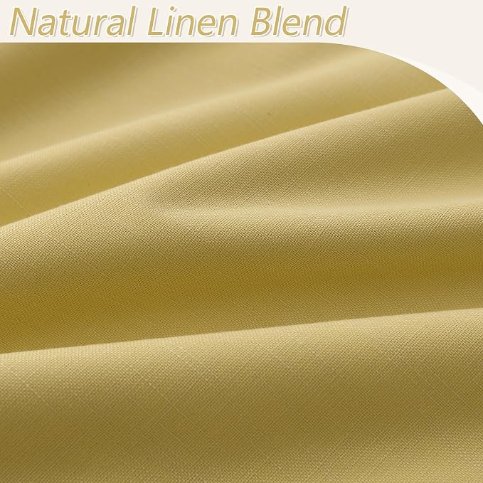 Guken Yellow 100% Blackout Linen Curtains 84 Inch Length 2 Panels Set for Living Room Bedroom Back Tab/Rod Pocket Thermal Insulated Black Out Drapes Room Darkening Window Curtains 84 Inches Long