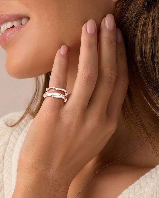 Gold Rings for Women Men Non Tarnish, Waterproof Chunky 14K Gold Plated Dainty Stackable Rings Trendy Statement Pinky Thumb Rings Engagement Eternity Wedding Band Ring Stacking Gold Jewelry Size 3 4 5 6 7 8 9 10 11