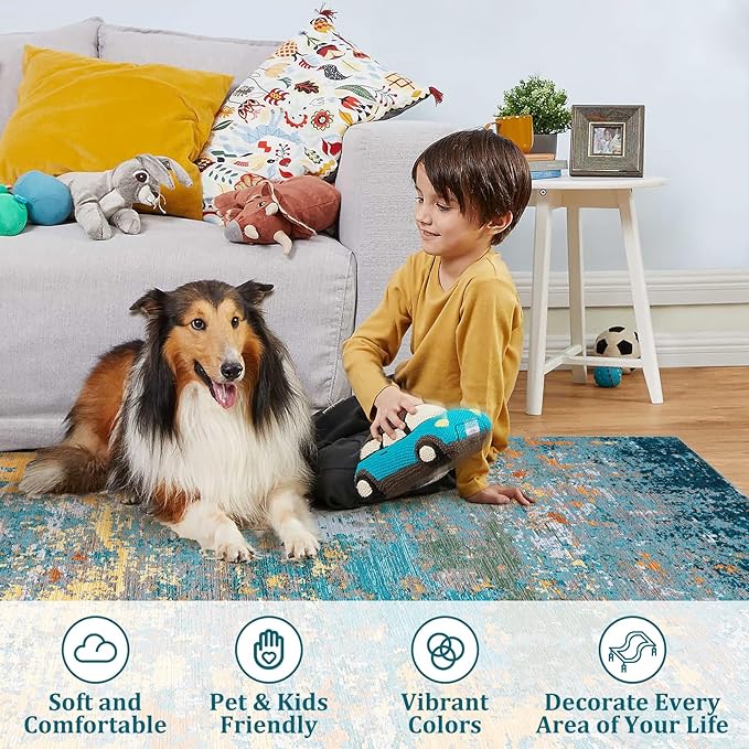 ROYHOME 8x10 Modern Abstract Rug Faux Wool Rug, Multi Color | Accent Ultra Soft Non Slip Non Shedding Washable Large Rug for Living Room Bedroom Dining Room Office Home
