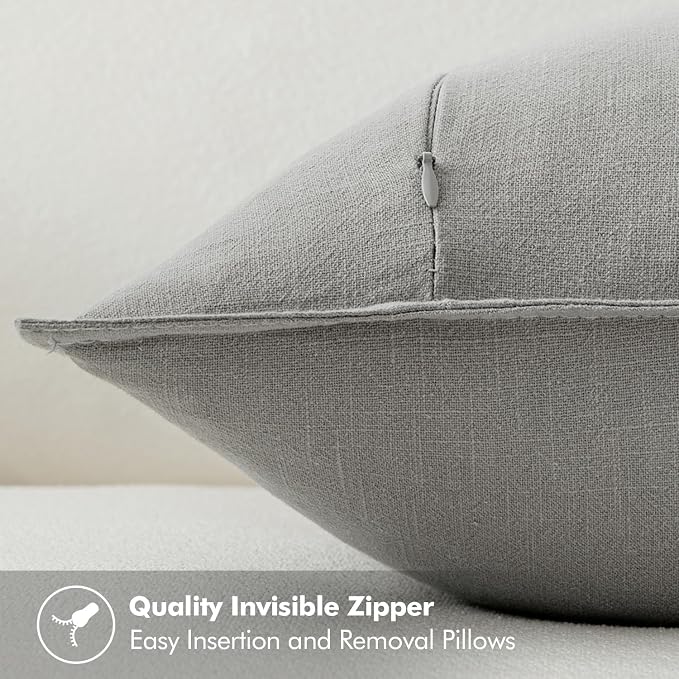 MIULEE Decorative Linen Euro Sham Pillow Covers 24x24 Light Gray | Boho Farmhouse Neutral Couch Throw Pillows for Bed, Pack of 2 Accent Modern Pillowcases, Sofa Livingroom Home Decor