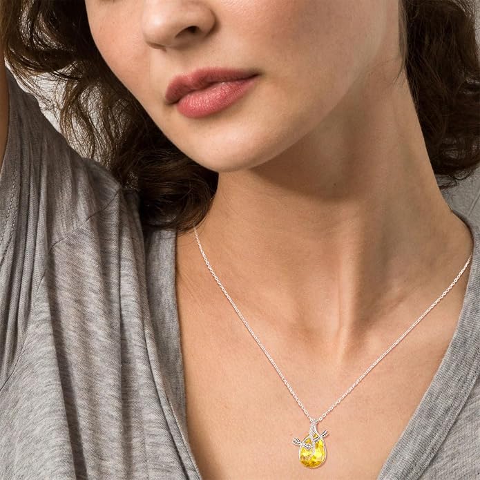 PRAYMOS S925 Sterling Silver Birthstone Necklaces for Women Dainty CZ Necklace Dragonfly Pendant Minimalist Jewelry Gift