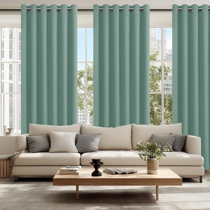 Hiasan Room Darkening Curtains for Bedroom, 70 x 84 Inches - Thermal Insulated & Energy Saving Window Drapes for Living Room/Dorm Room, Set of 2 Panels Sewn with Tiebacks, Sage Green