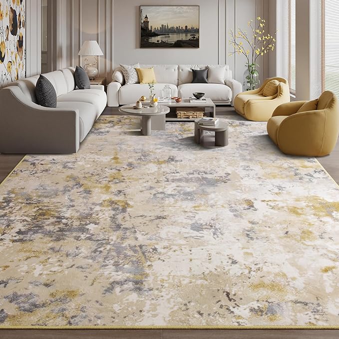 Kelarea 6x9 Rug for Living Room, Khaki Washable Non-Slip Rugs, Modern Abstract Large Rugs Low Pile Soft Carpet for Bedroom, Kitchen, Dining Room, Classroom, Dorm, Nursery, Home Office