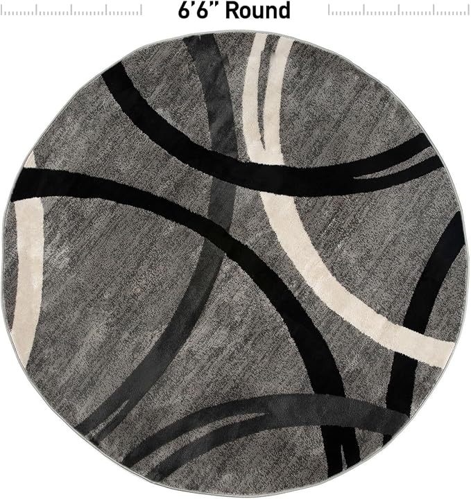Rugshop Wavy Circles Jute Backing Living Room Bedroom Round Rug Gray 6'6"