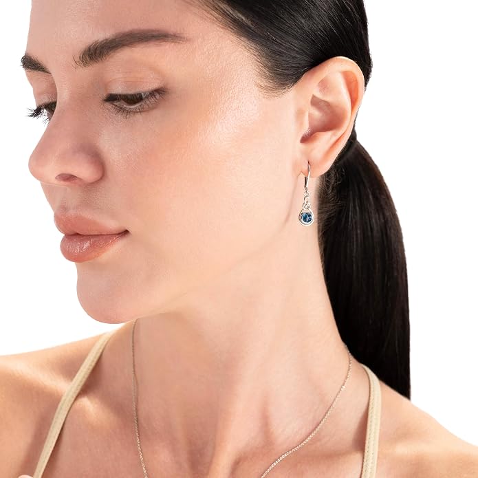 Silvershake Genuine Gemstone Irish Celtic Knot Drop Dangle Earrings