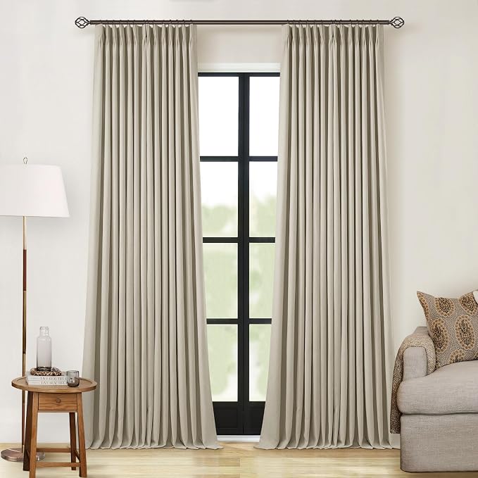 126 Inch Pinch Pleated Linen Blackout Curtains 2 Panels Taupe for Living Room Bedroom Thermal Insulated 100% Black Out Linen Drapes with Liner Room Darkening Window Curtains Burlywood Birch 40x126