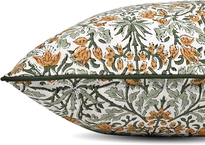 Ridhi Block Print Goldenrod Yellow Pillow Cover 16" x 16" (Pack of 2) Decorative Couch Pillows for Living Room, Farmhouse Chic Boho Cute Outdoor Pillows Covers Gifts for Spring, Mother's Day