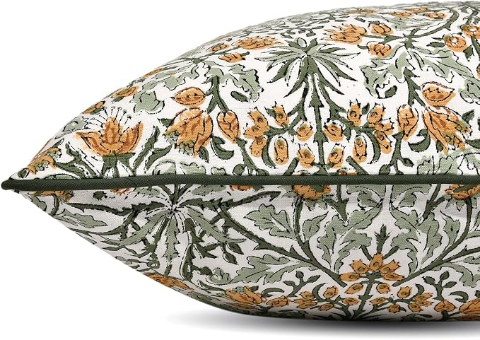 Ridhi Block Print Goldenrod Yellow Pillow Cover 18" x 18" (Pack of 2) Decorative Couch Pillows for Living Room, Farmhouse Chic Boho Cute Outdoor Pillows Covers Gifts for Spring, Mother's Day