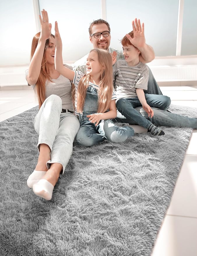 Macgace 4x6 Grey Area Rugs for Living Room, Super Soft Fluffy Rug with Non-Slip Backing for Girls Boys Bedroom Baby Nursery, Solid Shag Carpet Modern Home Interior Decor