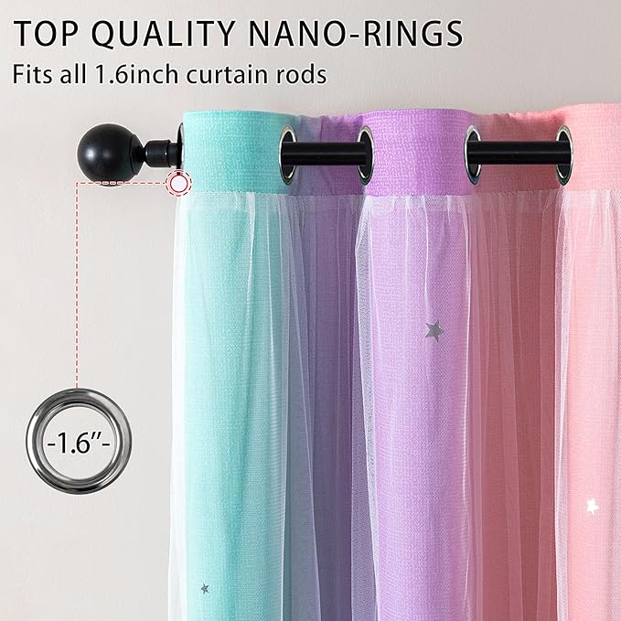 XiDi Rainbow Blackout Curtains 102 Inches Long for Girls Bedroom Room Darkening Colorful Kids Girly Curtains Unicorn Princess Theme Decor Grommet Window Drapes 2 Panels Pink Purple Green W42 x L102