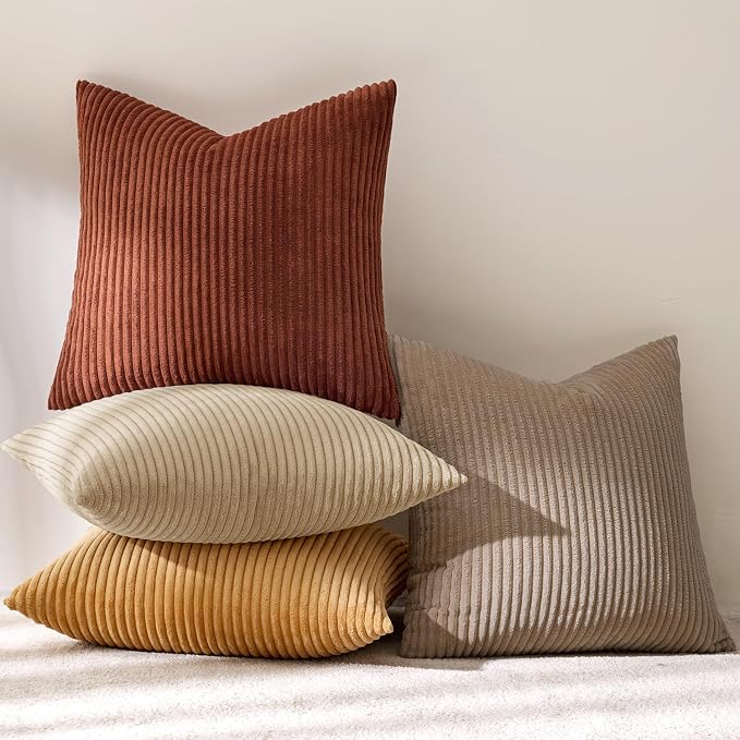 MIULEE Boho Farmhouse Terra Cotta Throw Pillow Covers 18x18 Inch Set of 4 Mordern Nordic Fall Cushion Covers Soft Corduroy Home Decor for Couch Bed Sofa Living Room