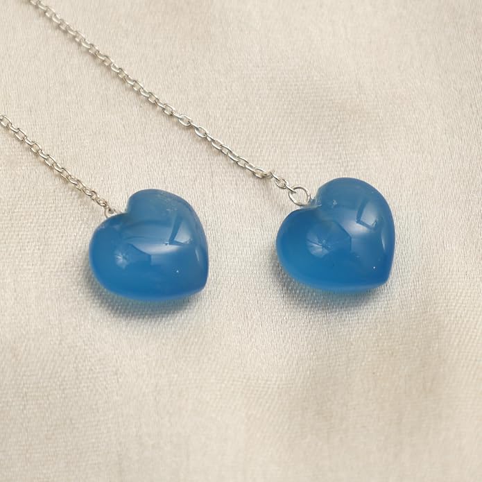 Gemstone Heart Shaped Threader Earrings in 925 Sterling Silver, Pull Through Adjustable, Versatile & Trendy, Perfect Valentine's Gift for Women, Choice of Gemstone Available