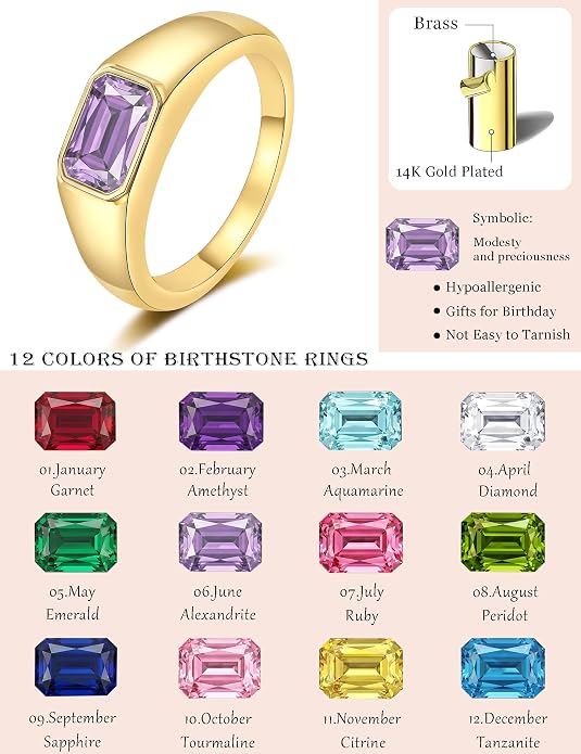 Birthstone Gold Rings for Women Non Tarnish 14K Gold Plated Chunky Emerald Rings Thumb Signet Statement Dainty CZ Band Ring Unique Waterproof Cute Jewelry Gift for Birthday Size 6-10