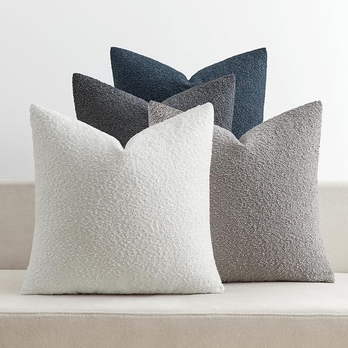MIULEE Decorative Boucle Throw Pillow Covers 18x18 Blue Gray Set of 4 | Textured Accent Pillow Cases Soft Couch Cushion Covers for Modern Farmhouse Boho Sofa Bed Livingroom Home Decor