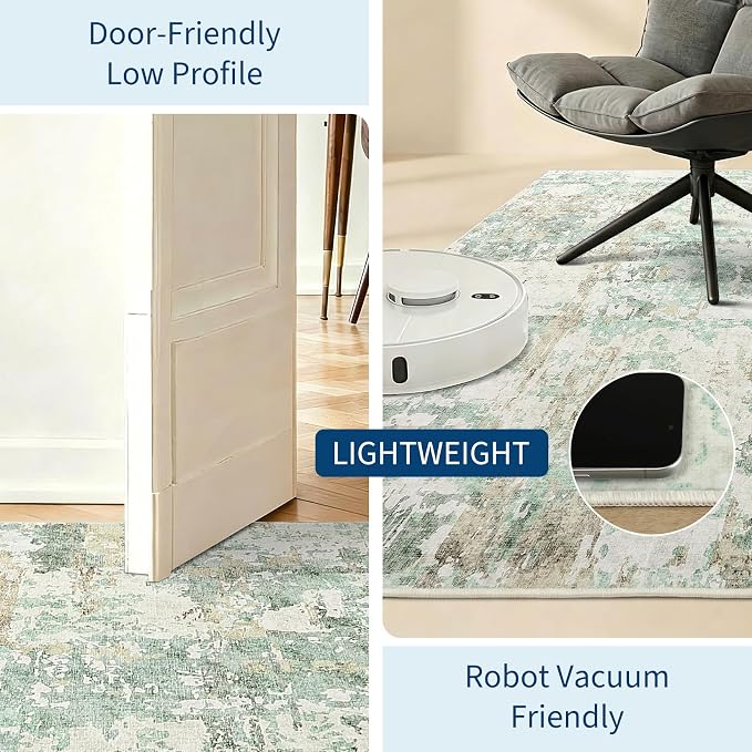 GarveeHome 9x12 Abstract Area Rug Neutral Washable Living Room Bedroom Rug | Soft Low Pile Non Slip Accent Rug for Living Room, Dining Room, Modern Neutral Beige Indoor Carpet
