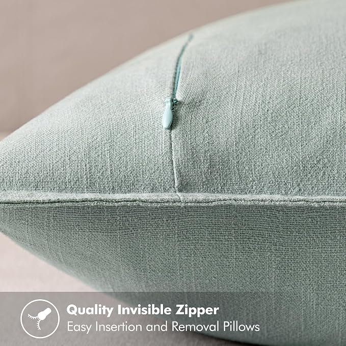 MIULEE Decorative Linen Pillow Covers 18x18 Inch Aqua Green | Boho Farmhouse Neutral Couch Throw Pillows for Bed, Pack of 2 Accent Modern Pillowcases, Sofa Livingroom Home Decor