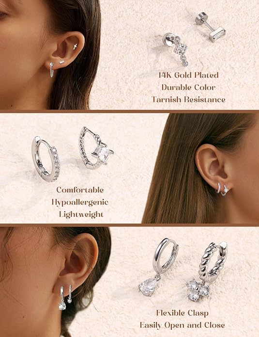 ORAZIO 20G Helix Piercing Jewelry Flat Back Cartilage Earrings for Women Surgical Stainless Steel Hypoallergenic Hoop Stud Earrings Set Tragus Helix Piercing Jewelry for Sensitive Ears Single Pc