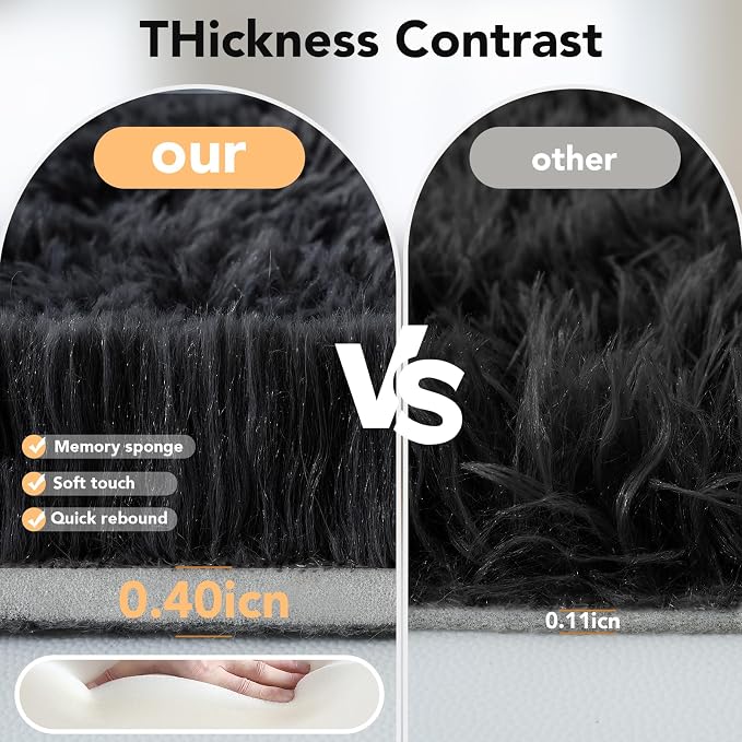 Topmaxcs Black Fluffy Area Rugs 4x6: Fluffy Fuzzy Area Rugs Black Rug for Bedroom- Ultra Soft Furry Rugs- High Pile Plush Rugs for Dorms, 4x6 Feet