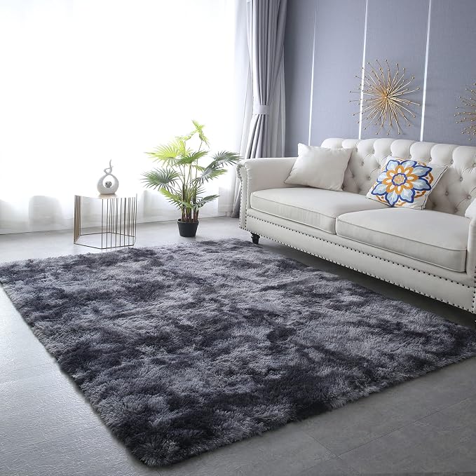 CAIYUECS Shag Area Rug,Indoor Ultra Soft Fluffy Plush Rugs for Bedroom Living Room, Non-Skid Modern Nursery Faux Fur Rugs for Kids Room Home Decor (Tie-Dyed Dark Gray, 3x5 Feet) | Sink-In Soft Underfoot - Dense Microfiber Shag Feels Like Cotton Barefoo...