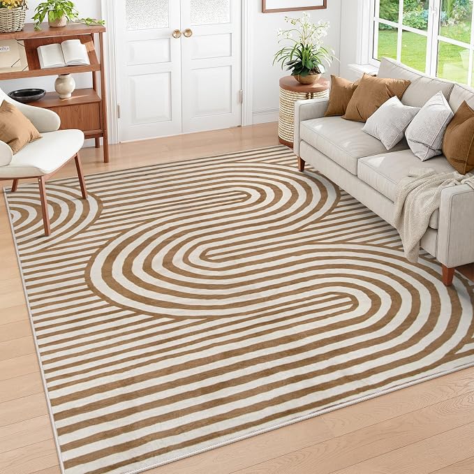 Lahome Abstract Area Rugs 5x7,Soft Living Room Rug Nursery Bedroom Rugs | Colorful Playroom Rug Ultra-Thin Stain Resistance Throw Large Carpet for Kids Classroom Dorm Alba (5'X7',Khaki/Orange)