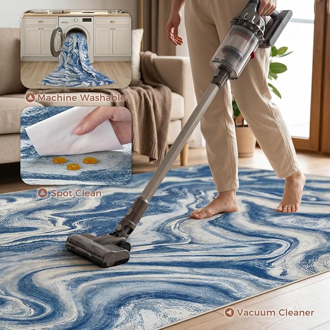 DMOYEST 5x7 Washable Area Rug for Living Room,Non Slip Abstract Rugs,Modern Soft Low Pile Carpet for Bedroom,Dining Room,Home Office-Navy Blue